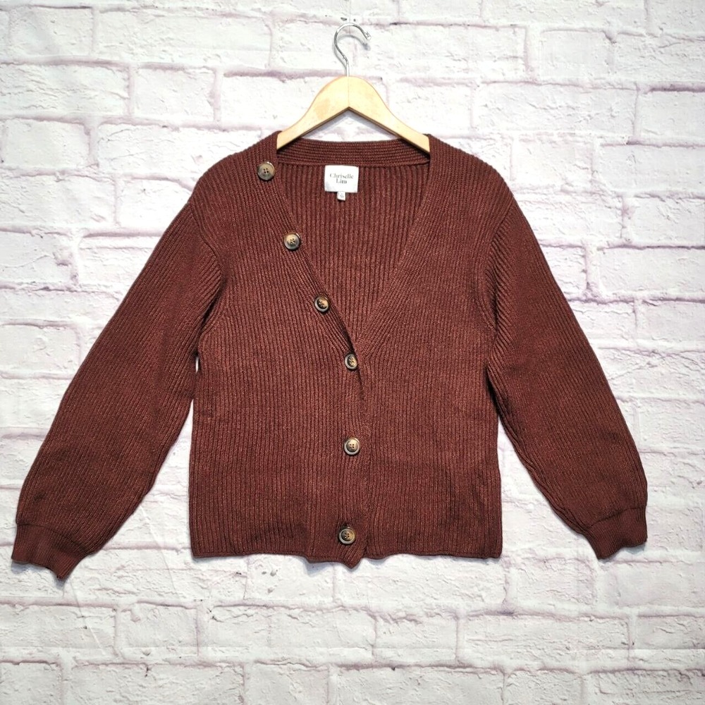 Chriselle Lim Cardigan Sweater Women Small Brown‎ Cleo Button Ribbed Knit Cozy